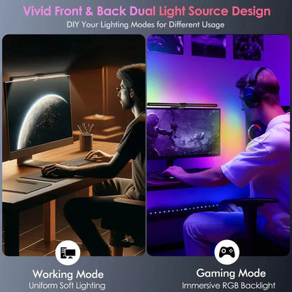 Quntis Gamezone Series RGB Monitor Light - Dimmable LED Lighting with Remote Control for Flat, Curved, and Ultrawide Monitors (20-Inch) - Adjustable Brightness and Color Temperature with Weighted Clip