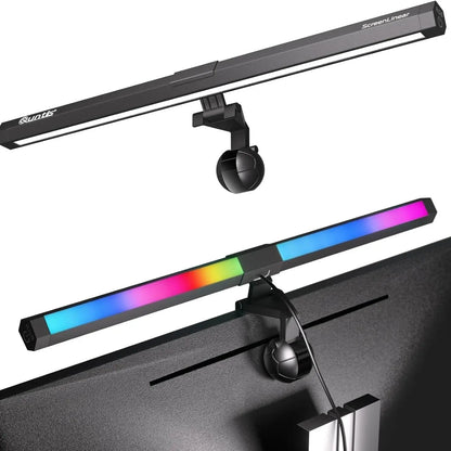 Quntis Gamezone Series RGB Monitor Light - Dimmable LED Lighting with Remote Control for Flat, Curved, and Ultrawide Monitors (20-Inch) - Adjustable Brightness and Color Temperature with Weighted Clip