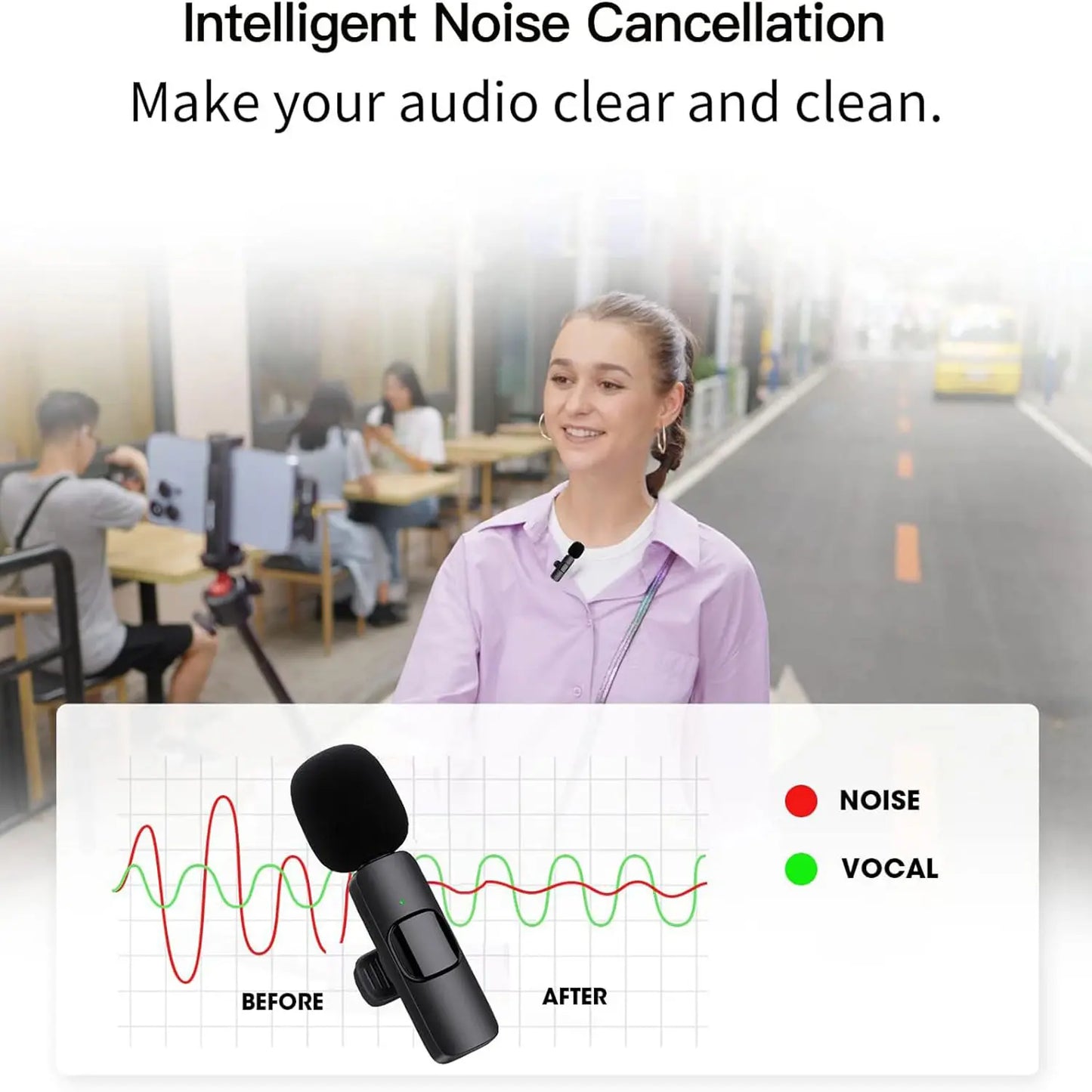 Hitozon Wireless Mini Microphone: Premium Lavalier Mic for iPhone, iPad, and Android - Ideal for Video Recording, Vlogging, and Podcasts with Advanced Noise Reduction